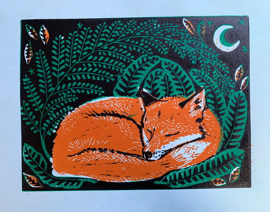 Sleeping Fox block print