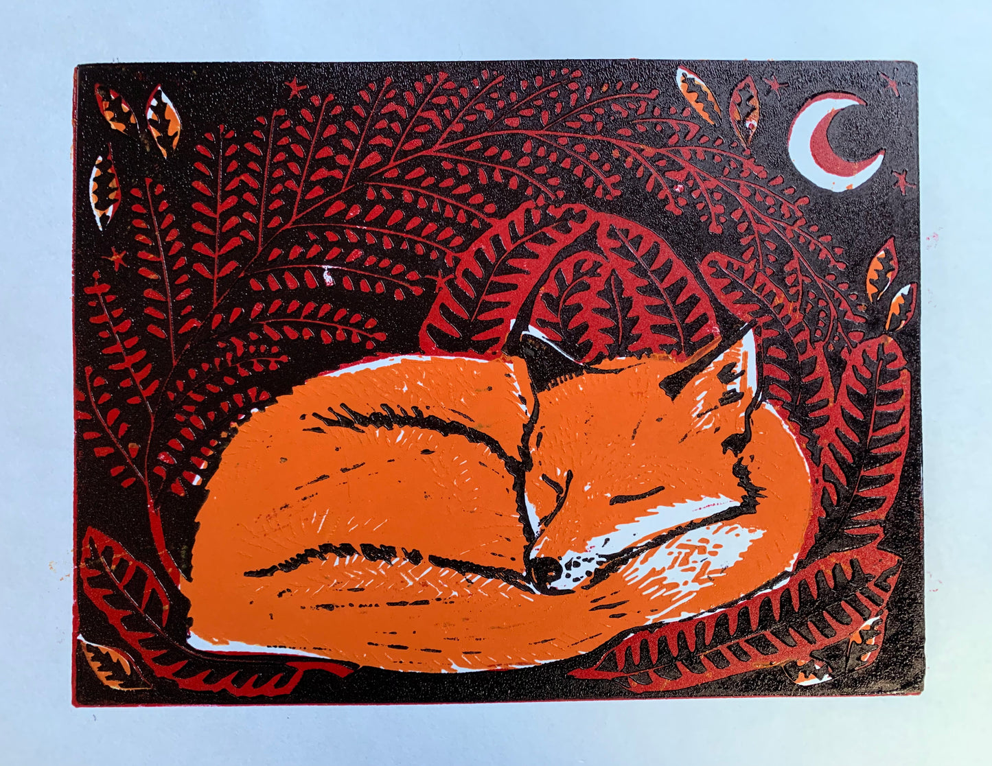 Sleeping Fox block print
